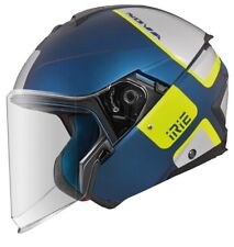 CASCO MOTO JET VISIERINO SOLARE IRIE NOVA CUBO BLU GIALLO FLUO OPACO TG M