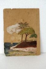 Antico Pittura Acqua Colore Vela Tempestose IN Mare Cocco Alberi At Coast Collec
