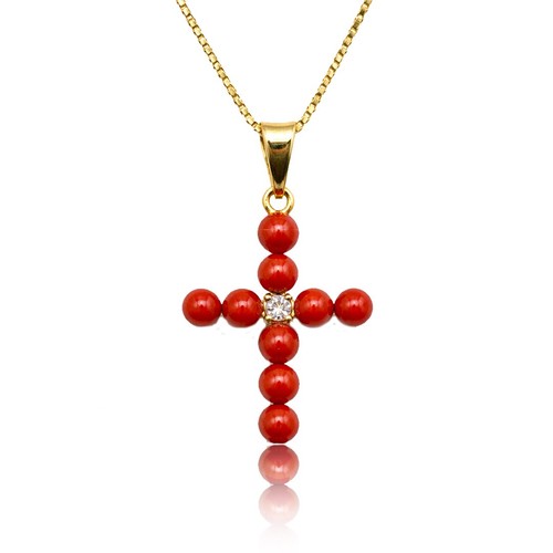 Ciondolo croce corallo rosso - corallo,