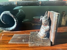 Fermalibro Da Tavolo Inizio XX Sec In Legno Con Fox-terrier 