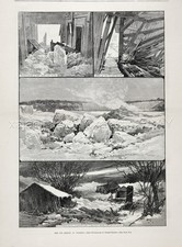 Niagara Ice Bridge Disaster Canada New York, grande stampa antica 1880