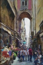 Dipinto olio impressionista originale Tonino Manna Napoli San Gregorio Armeno