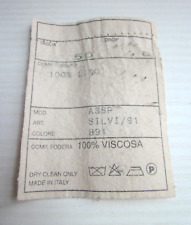 Etichetta Interna Vintage 90 con Specifiche Tessuto Lino 100%-6x7,5 cm Originale