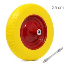 Ruota Piena Antiforatura Carriola 35cm PU Gialla Asse Acciaio 21cm Resistente