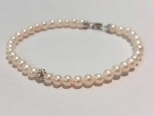 Bracciale filo di perle 4-4,5 mm donna/ragazza oro bianco 9 kt 375 % boule
