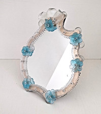 Specchio Specchiera da Trucco in Vetro di Murano Vintage Decorato Design Fiori