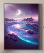 Quadro diamantato 5D spiaggia al chiaro di luna trapano tondo completo 30 cm x 40 cm