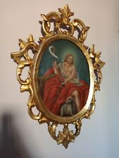 Antica Cornice Siciliana Settecentesca Con Pittura Sotto Vetro Foglia Oro