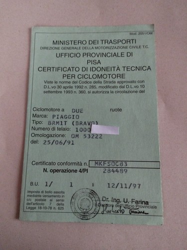 Libretto piaggio bravo - libretto,