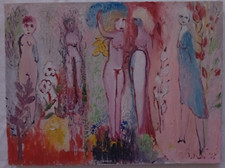 Dipinto Donne nude con fiori Quadro Olio su tela 40x30 cm Firmato