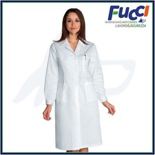 CAMICE DA LAVORO DONNA BIANCO COTONE PER MEDICO DOTTORE LABORATORIO FARMACISTA 