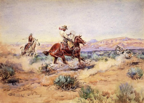 Charles russell roping wolf - roping, a
