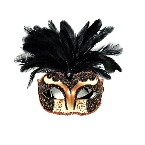 Maschera occhi piuma oro - , nero
