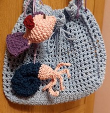 Borsa Estiva Celeste Ocean Bag Donna Ragazza uncinetto Cotone Handmade 30x25cm