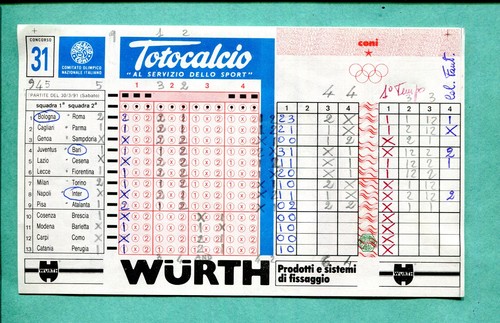 Schedina totocalcio del - n.31,
