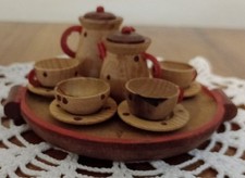 Set vintage gioco legno vassoio e tazzine 11 pezzi casa bambole