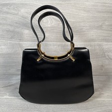 Borsa a mano Harrods of London nera donna vintage anni 60 pelle chiusura larga