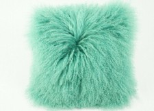 Cuscino in pelliccia di agnello tibetano 40x40 cm colore turchese vera pelliccia di agnello riccia