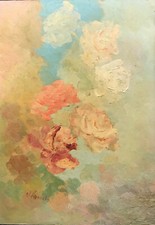 Dipinto Originale Natura Morta Fiori Rose Guido Guidi cm. 35 x 50