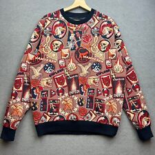 ZARA Maglione Uomo Grande Jacquard AOP Fantasia Magico Uccellino Animale Teschio Halloween