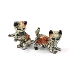 Coppia Statue Set di 2 gatti gattini Statuette in peltro Scultura Arte Miniature