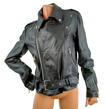 Giubbotto Chiodo Biker Moto Vera Pelle Lampo Cintura metal tg46 Rock Classic-78B