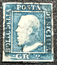 Antichi stati - 1859- 2 Grana azzurro I Tav.  (CV 250,00€)