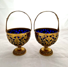 Cesa Alessandria 1950-1960 Coppia Cestini Argento 800 Dorati Traforati Incisi