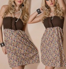 Sexy Miss Donna Fascia Mini Abito Estate Fiori XS-S Braun Variopinto Nuovo Top