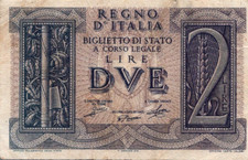 Italy 2 Lire 1938 F-VF Pick-27