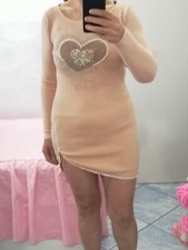 Mini Abito Spacco Laterale Con Cerniera E Brillantini Rosa Cipria Primavera