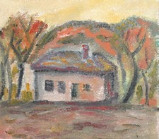 Dipinto a olio vintage casa