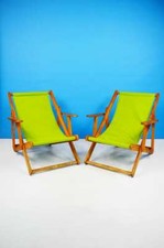 COPPIA DI SEDIE SDRAIO VINTAGE IN LEGNO E TELA