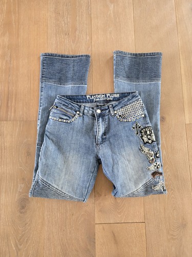Jeans biker paillettes platino