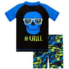 COSTUME DA SURF BAMBINI TESCHIO CHILL SET DA BAGNO PANTALONCINI TOP NUOTO ETÀ 3-10 ANNI
