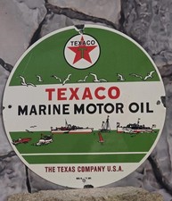 VINTAGE TEXACO MARINE MOTOR OIL PORCELAIN GAS PUMP SIGN 12"