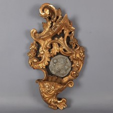 Acquasantiera Da Muro Legno Dorato Barocco Altorilievo Peltro Fiori Vintage 1960