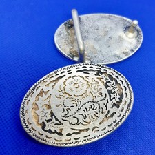 Fibbia per cintura 30 mm ovale stile country motivo rose metallo massiccio...