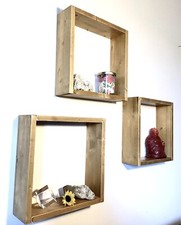 Set 3 mensole cubo libreria in legno massello abete Tinto Noce Chiaro 30x30 Cm.