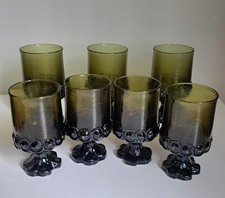 Set di 7 calici vintage Tiffin francescani Madeira verde oliva