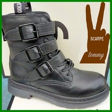 Stivali donna ANFIBI  militari moto pelle nero  stivaletti  36  37  nero  nh93