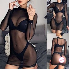 Robe Moulante Sexy À Manches Longues Pour Femmes Couleur Unie Transparente /