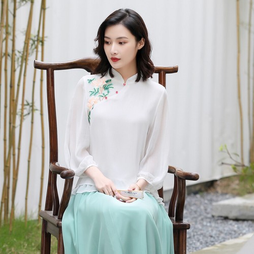 Shirt donna chiffon ricamo - t-shirt,