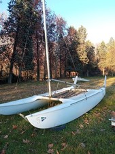 Barca a vela: catamarano tipo hobie cat 16 con vele.  