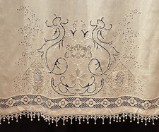 Antica Tenda Tendone Ricamo A Mano Raffinatissima  255x145cm Circa