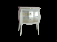 Comodino bombato barocco bianco e foglia argento in legno massello