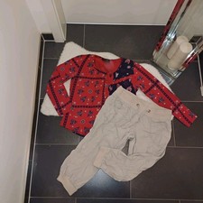 Set outfit M 40 42 pantaloni cargo crema felpa felpa motivo cuore ❤️top elasticizzato