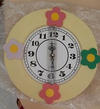 orologio da parete, regalo bambina, cameretta, giallo con fiori colorati, nuovo 