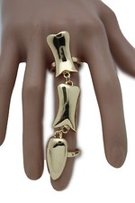 Donna Anello Moda Gioielli Metallo Oro Scheletro Ossa Lungo Dito Teschio Misura