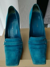 Scarpe Sergio Rossi modello mocassino con tacco 10 cm in camoscio color turchese